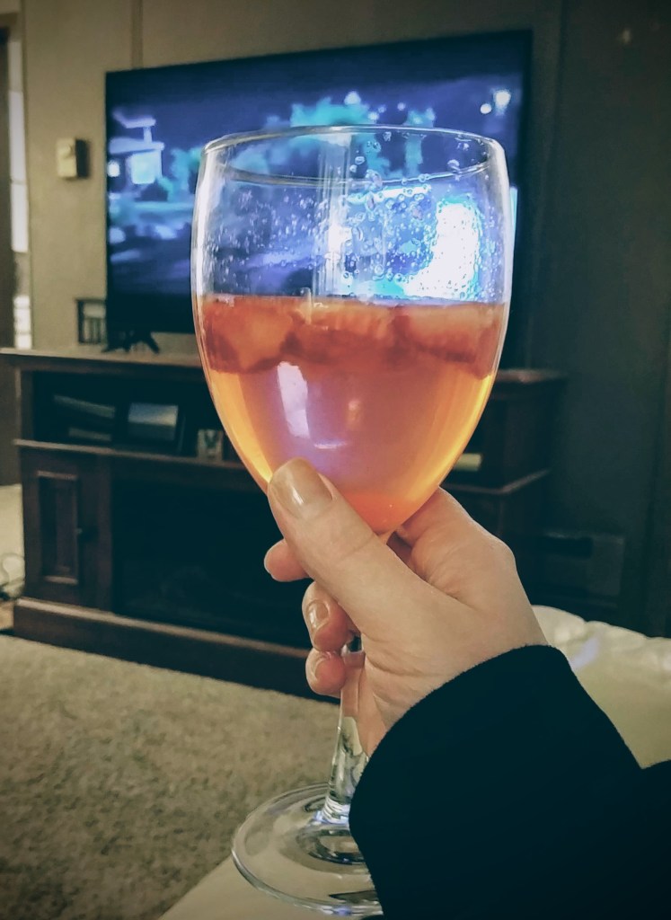 Strawberry Mockerita with TV in background